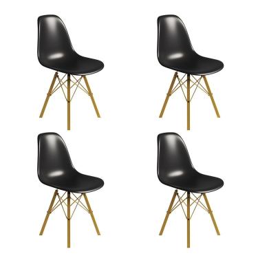 Imagem de Conjunto 4 Cadeiras Eames Tubo Ferro Dourado Assento Preto