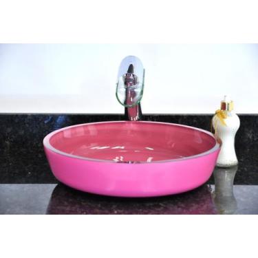 Imagem de Cuba de Vidro Redonda Achatada 43cm Bolonha - EKASA, Rosa