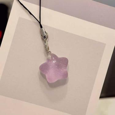 Imagem de Chaveiro transparente brilhante pentagrama resina pingente estrela telefone cordão mochila ornamento acessórios presentes casal (3 peças, roxo)