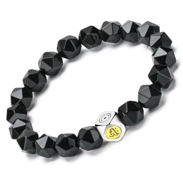 Imagem de Apocalyptic-K Pulseira elástica de pedra facetada natural para homens e mulheres, formato de diamante moderno, liga de zinco, 8/10 mm, 8mm To 10mm, Zinco Pedra Zinco Pedra Obsidiana, Ametista