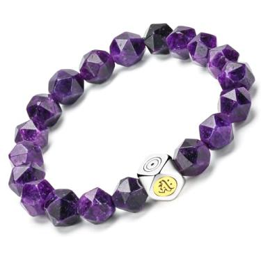 Imagem de Apocalyptic-K Pulseira elástica de pedra facetada natural para homens e mulheres, formato de diamante moderno, liga de zinco, 8/10 mm, 8mm To 10mm, Zinco Pedra Zinco Pedra Obsidiana, Ametista