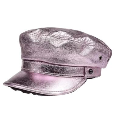 Imagem de Chapéu feminino masculino streetwear primavera unissex top liso couro genuíno marinho chapéu estudante brilhante bonés pnnrk 56-58 cm