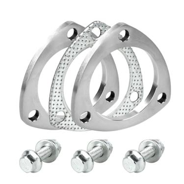 Imagem de Vechkom Kit de conexão de flange de escape de 7,6 cm - Conjunto de flange de 3 parafusos e junta de escape de aço inoxidável com parafusos de cabeça sextavada para cabeçotes de catback Turbo Downpipe