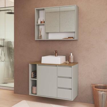 Imagem de Conjunto para Banheiro Gabinete Suspenso 80cm com Cuba e Espelheira Belagavi Arenas