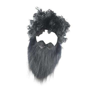 Imagem de Deevoka Conjunto de barba e cabelo bigodes falsos fantasia novidade com corda elástica adereços cabelo facial barbas falsas para baile de máscaras festivo, preto