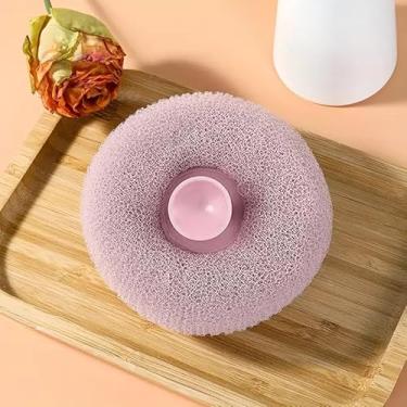 Imagem de Escova de chuveiro esfoliante com ventosas, esponja de banho montada na parede para homens e mulheres, design de bucha redonda, economia de espaço, esfoliação e massagem suaves, fácil de limpar, roxo