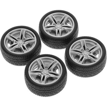 Imagem de 4Pcs Black Tires,Simulation Rubber Wheel Tire Wheel Toy Model DIY RC Spare Parts Easy Installation Small in Size,Remote and App Controlled Vehicles and Parts (48mm)