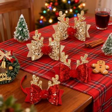 Imagem de 2 pares de grampos de cabelo de Natal, chifres de rena com design de gravata borboleta, para festas e eventos especiais