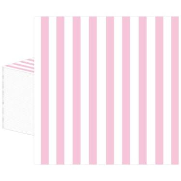 Imagem de 50 peças de guardanapos de papel listrado rosa e branco, guardanapo de jantar rosa claro descartável bebidas sobremesa guardanapos de almoço para aniversário, noiva e chá de bebê, suprimentos de festa