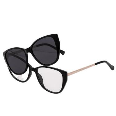 Imagem de Armação Óculos Clipon 2 Em 1 Grau Gatinho Catar Preto - Palas Eyewear,