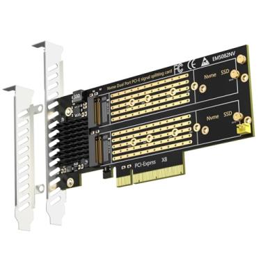 Imagem de GLOTRENDS Adaptador Dual M.2 PCIe 4.0/3.0 X8, suporta SSD M.2 PCIe (NVMe/AHCI Key M) RAID na placa-mãe habilitada para bifurcação PCIe, suporta Intel VROC e AMD Ryzen Threadripper NVMe RAID (PA21)