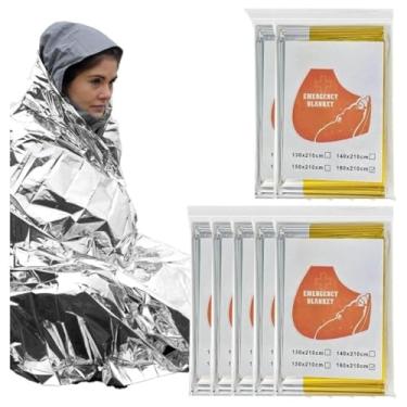 Imagem de Cobertor de emergência pacote com 6 cobertores espaciais Mylar equipamentos de sobrevivência e suprimentos reutilizáveis térmicos acampamento caça essenciais primeiros socorros carro kit de emergência