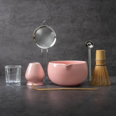Imagem de Conjunto de batedor Matcha com tigela, kit para fazer matcha batedor de bambu (Chasen), suporte de batedor de cerâmica, peneira para iniciação em pó, utensílios de chá japonês para presente de