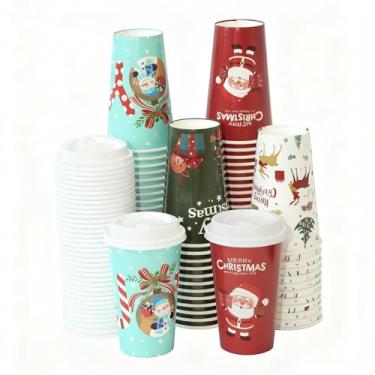 Imagem de Lckaien Pacote com 100 Xícaras de Café de Natal com Tampas Descartáveis, Copos de Café To Go 473 g Copos de Papel de Natal Espessos para Chocolate Quente Chá Cacau, Copos de Festa de Natal para