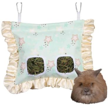 Imagem de Bolsa alimentadora de feno de coelhos para coelhos, porquinhos-da-índia, chinchilas - Abertura magnética com dispensador de feno de 2 furos, acessórios de gaiola de animais pequenos (verde)