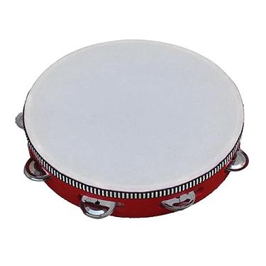 Imagem de Generic Tambor de Sino de Percussão, Pandeiro Portátil, Sem Deformação, Estrutura Firme e Leve para Crianças e Adultos para Apresentações de Dança (6 polegadas vermelho)