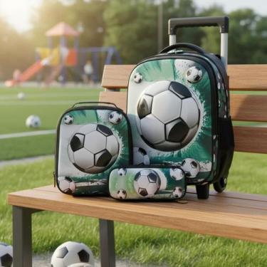 Imagem de Kit Mochila Rodinha Infantil Menino Futebol Escolar Bola 3 D - Ponto V