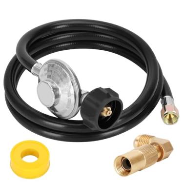 Imagem de Iococee Regulador e mangueira de propano de baixa pressão de 5 metros, peças de reposição do regulador de grade universal QCC1 com adaptador de cotovelo de 90 graus para Blackstone 17" e 22"