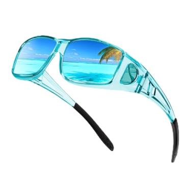 Imagem de Óculos de sol polarizados Fit Over para homens, óculos de sol envolventes masculinos para dirigir e pescar S105, Azul transparente/azul gelo