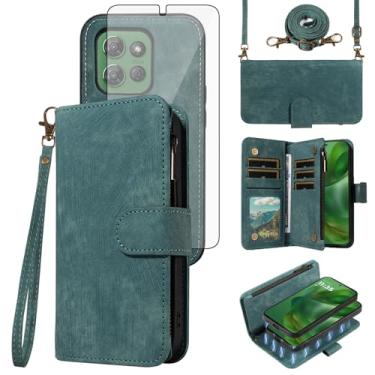 Imagem de Capa de celular para Motorola Moto G Stylus 5G 2025 com zíper carteira magnética destacável com protetor de tela de vidro temperado alça transversal alça flip porta-cartão slot G5 mulheres meninas