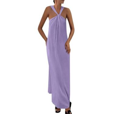 Imagem de Vestido de verão PRETTYGARDEN 2025 feminino sem mangas com tiras roxo
