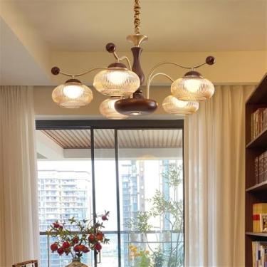 Imagem de Lustre contemporâneo de latão para sala de estar com LED, estilo retrô, criativo, para restaurante, quarto, escritório, hotel, casa de campo, café, luminária pendente (J 5 luzes)