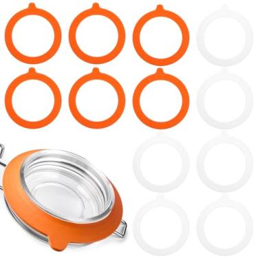 Imagem de 12 peças de juntas de silicone 9,5 cm branco e laranja hermético à prova de vazamento para frascos de vidro, anéis de vedação de substituição para frasco de conserva de vidro de boca regular para
