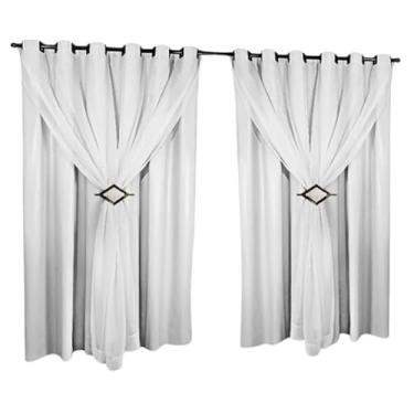 Imagem de Cortina Corta Luz 3,00m X 2,80m 100% Blackout Com Voil Branco Para Sala Ou Quarto Varão Simples(Branco)