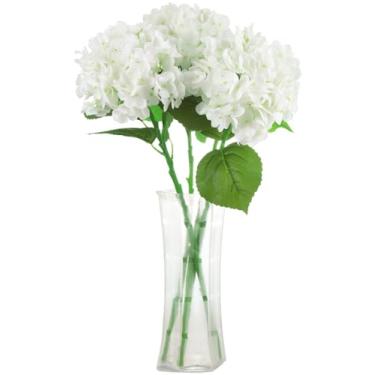 Imagem de LNHOMY 3 peças de gel artificial macio e grandes flores de hortênsia, lindo buquê de hortênsia falsa, flor grande com hastes longas, arranjo para decoração de chá de bebê, festa de casamento em casa