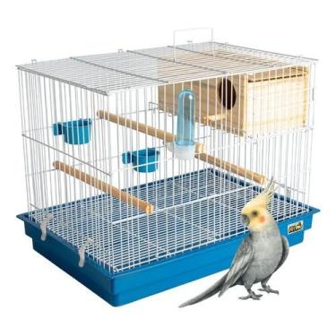 Imagem de Gaiola para Papagaio, Gaiola Criadeira para Aves Calopsita com Ninho Mdf Resistente Durável(Branca/Azul)