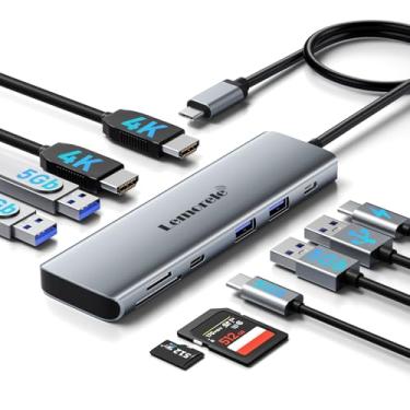 Imagem de Estação de ancoragem para laptop, monitor HDMI duplo, hub USB C 10 em 1 com 2 portas HDMI, carregamento PD, SD/TF, 5 portas USB C/A, estação de ancoragem de laptop para Dell XPS/HP/Lenovo/Surface