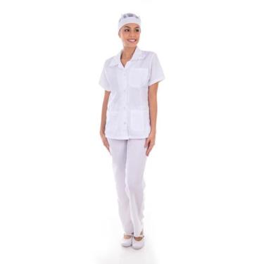 Imagem de Conjunto de Jaleco e Calça em Oxford com Bordado Ingles para Copeira, 