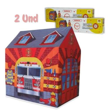 Imagem de Combo 2 Barracas Tenda Infantil Cabana Fácil de Montar Bombeiro Grande