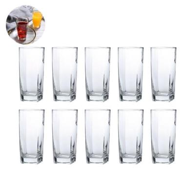 Imagem de Jogo de 10 Copos de Vidro Quadrado Bali 320ML Refresco Drinks - PRATIC