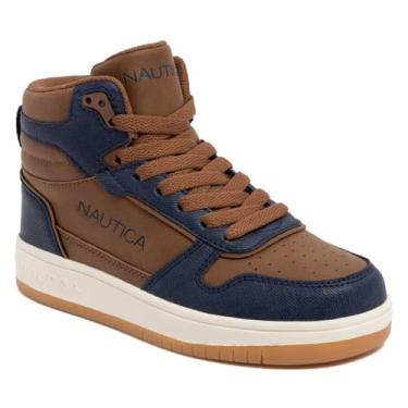 Imagem de Nautica Tênis infantil: sapato moderno com cadarço com design de cano alto tipo bota para meninos e meninas (tamanho infantil grande) - Horizon, Castanha-azul marinho-sirie, 15