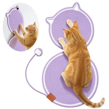 Imagem de Shinylin Tapete grande para arranhões de 64 cm para gatos internos, corda de algodão natural, arranhador plano com ganchos de orelha e bola, tapete para arranhar gatos, para parede, sofá, tapetes e