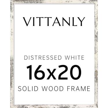 Imagem de Vittanly Porta-retrato de 40,6 x 50,8 cm, moldura de madeira maciça com acrílico, inclui tapete de 28 x 35,5 cm, pendurar na parede ou mesa para fotos, decoração de casa, branco envelhecido, 1 pacote