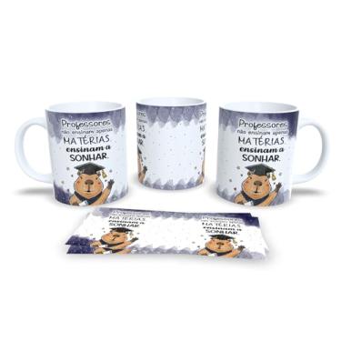 Imagem de Caneca Cerâmica Decorativa com Ilustração de Capivara Professor, Branca, 325ml, Mensagem Educativa em Português (010)