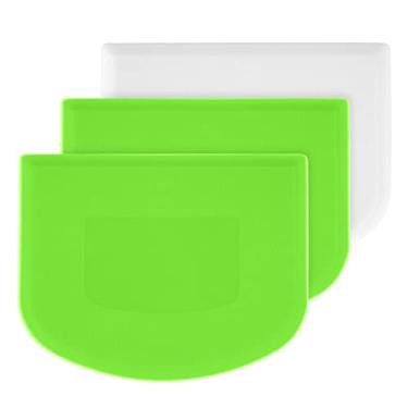 Imagem de 3 espátulas de tigela de massa, cortador de massa multifuncional, raspador de alimentos, tigela de cozinha de plástico, ferramenta raspadora para pastelaria, bolo, pão, pizza (verde, branco) (D15442)