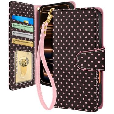 Imagem de Toycamp Capa carteira para iPhone 17 Pro com alça de pulso - Capa de telefone flip de couro com bloqueio RFID 4 porta-cartões para Apple para iPhone 17 Pro Funda fofa estética para mulheres senhoras