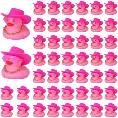 Imagem de BOZILY 48 peças de patos de borracha rosa para carros, ornamentos de carro engraçados presentes com acessórios (patos, chapéus, óculos de sol, colares, fitas), decoração de painel de borracha segura