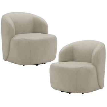 Imagem de Kit 02 Poltronas Giratória Orgânica Para Sala Living Heidy F04 Veludo Bege - Lyam Decor