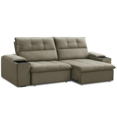 Imagem de Sofá Retrátil Reclinável Para Sala 3 Lugares 250cm Zayn F04 Veludo Marrom Claro - Lyam Decor