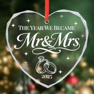 Imagem de Presentes de casamento para casais 2025 presente do Sr. e Sra. Presente de cristal de vidro de casamento, presentes de chá de panela, recém-casados, para casal recém-casado, primeiro Natal, enfeite de