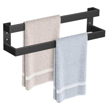 Imagem de TNOMS Toalheiro duplo, toalheiro para banheiro, aço inoxidável, montagem na parede, ferragens para banheiro, preto fosco, acessórios de banheiro de 61 cm