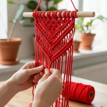 Imagem de Cordão de macramê 3 mm x 100 jardas corda de algodão colorido para pendurar na parede, decoração de casa, cabides de plantas (vermelho)