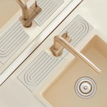 Imagem de Tapete pequeno para torneira de pedra absorvente de 40,6 cm, bandeja de pedra de secagem de pratos para pia de cozinha, evita acúmulo de umidade, alça de torneira de terra diatomácea, coletor de