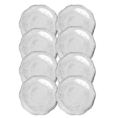 Imagem de Jogo 8 Prato De Sobremesa Vidro New Butterfly Borboletas Flores 20cm Lyor