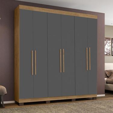 Imagem de Guarda-roupa Mônaco 6 Portas 4 Gavetas Amêndoa Grafite
