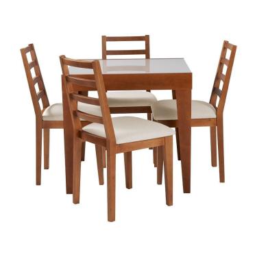 Imagem de Conjunto De Jantar Mesa Tock 80cm Com 4 Cadeiras Aline Linho Creme - Mel